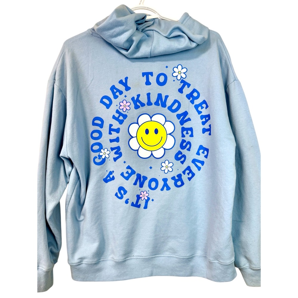 Freeze‎ Womens Light Blue Kindness Smiley Flower Graphic Zip Up Hoodie Large